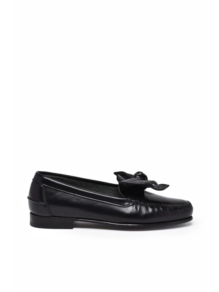 Hereu Black Prominent Bow Leather Loafers