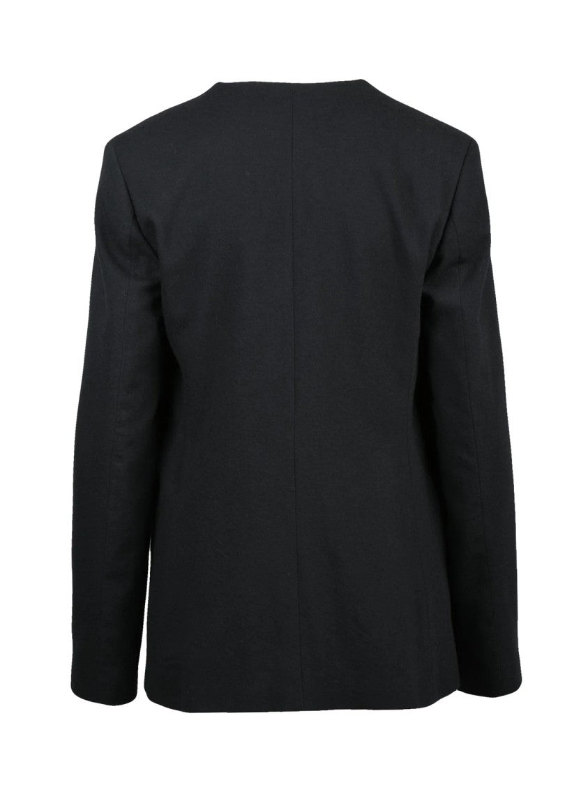 Alysi No Lapel Black Blazer With Clean Silhouette And Cotton Lining