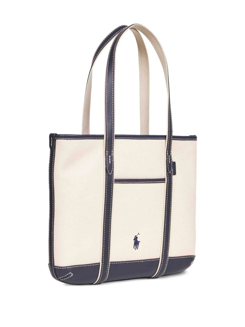 Polo Ralph Lauren Black Structured Tote Leather Trims Bag