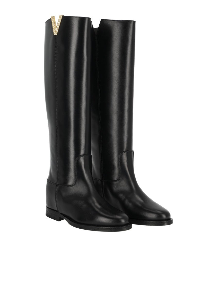 Via Roma 15 Tall Black Leather Studded Boots