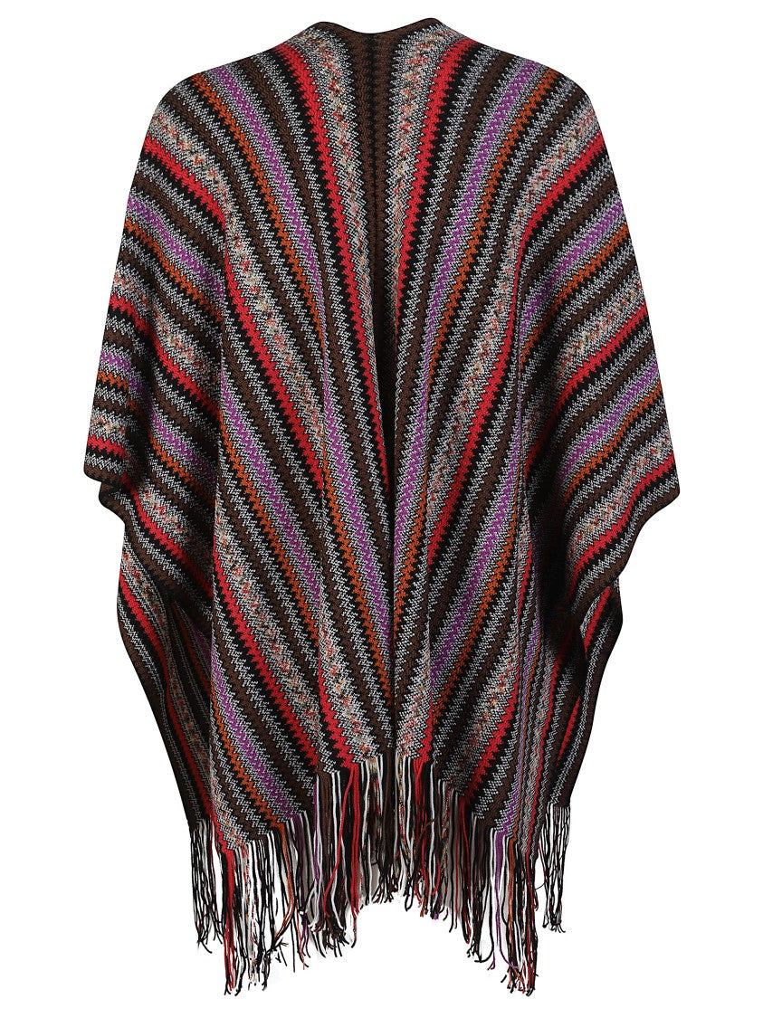 Missoni Vibrant Zigzag Pattern Poncho With Fringed Edges