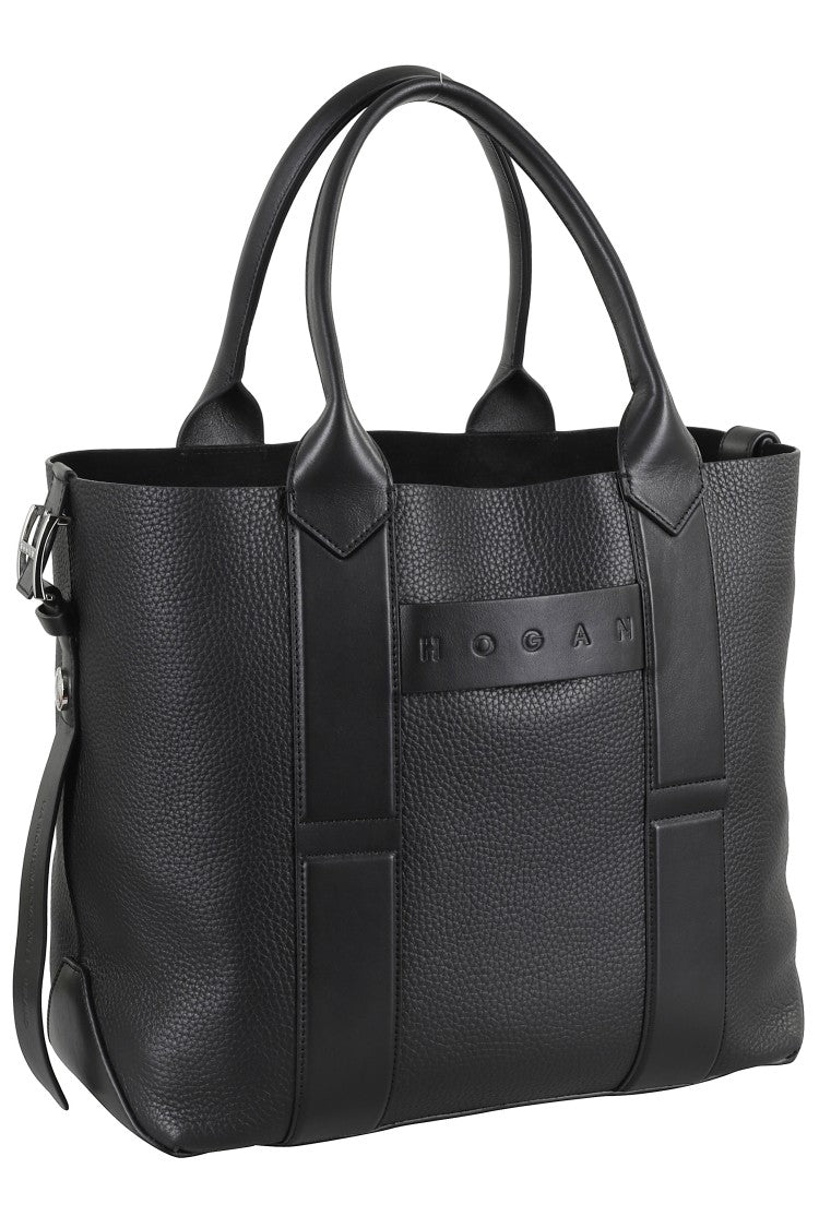 Hogan Medium Script Shopping Bag With Textured Leather Finish