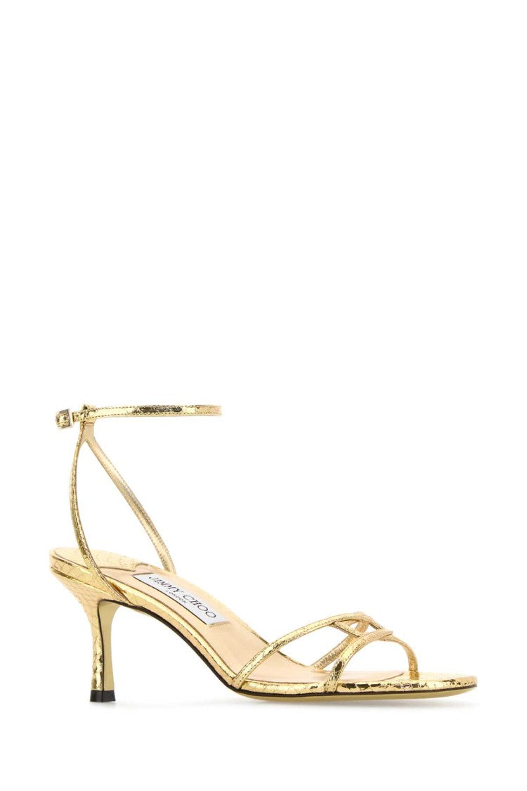 Jimmy Choo Gold Leather Leo 65 Sandals