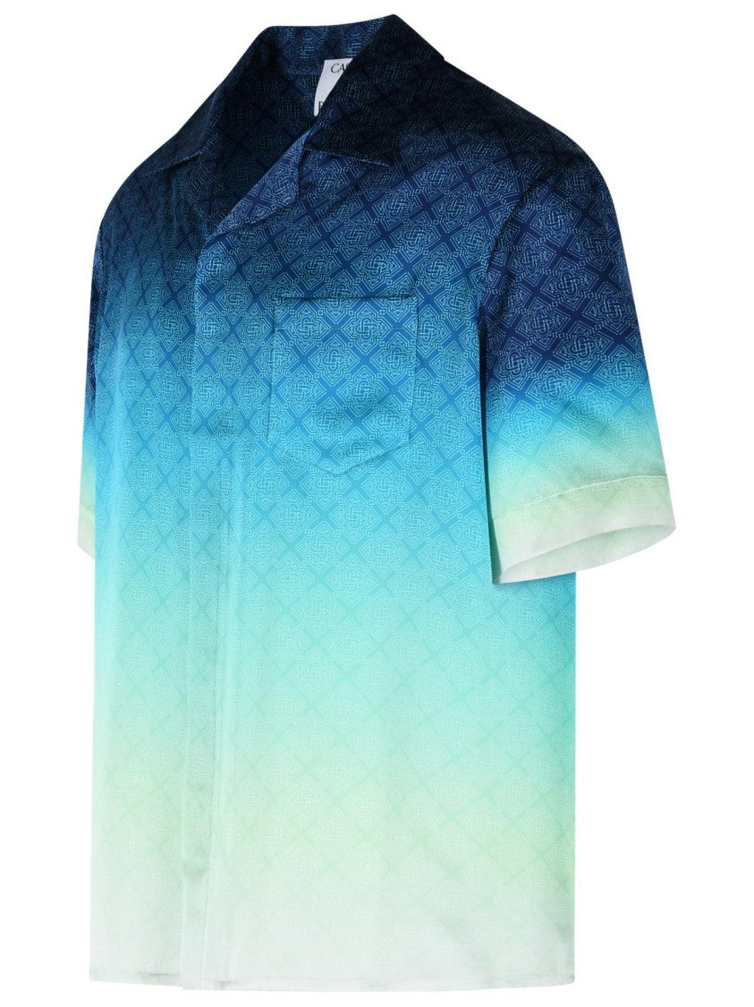 Casablanca 'Circuit Monogram' Blue Silk Shirt