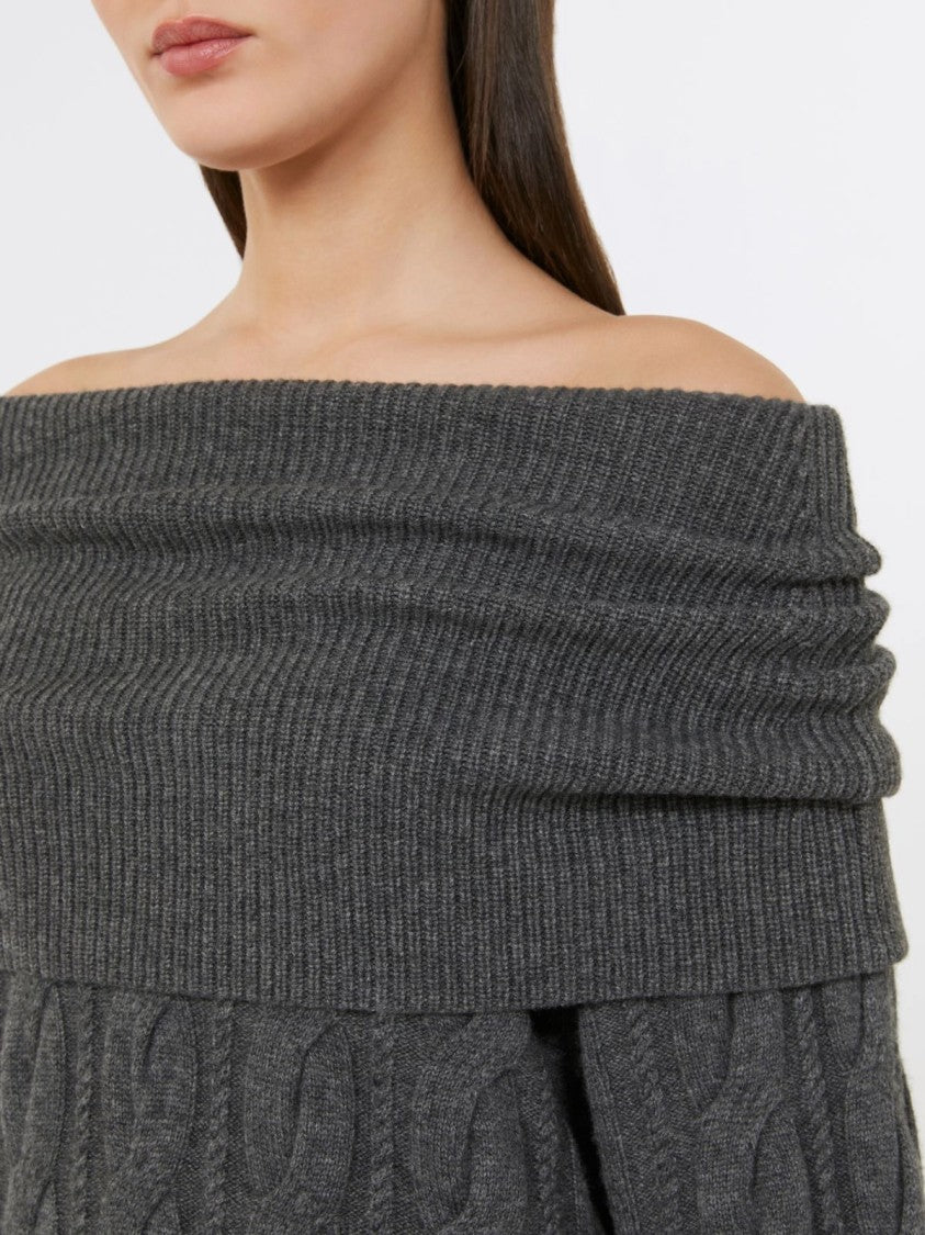 Max Mara Charcoal Grey Midi Dress With Cable-Knit Texture
