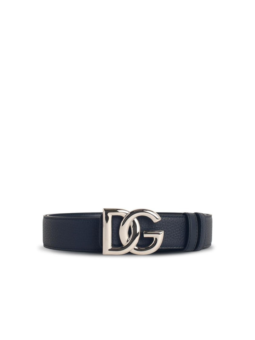 Dolce & Gabbana 'Dg' Logo Belt In Blue Leather