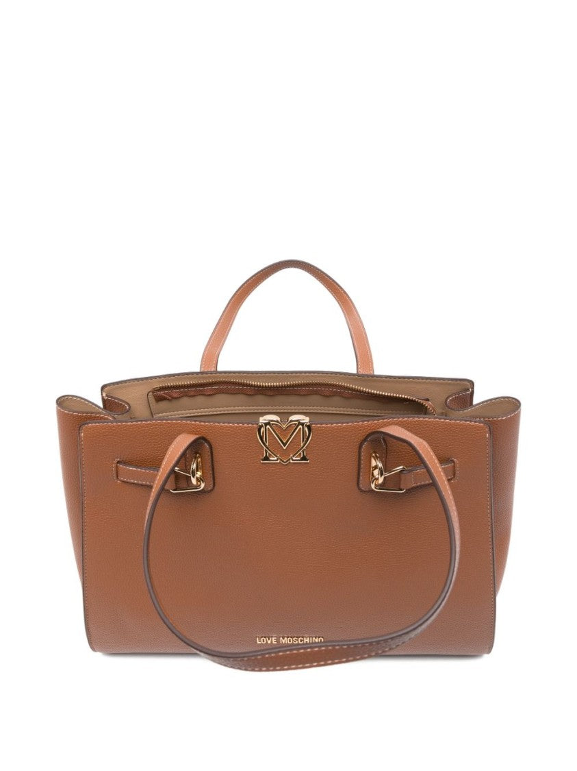 Love Moschino Textured Brown Shopper Bag With Iconic Logo