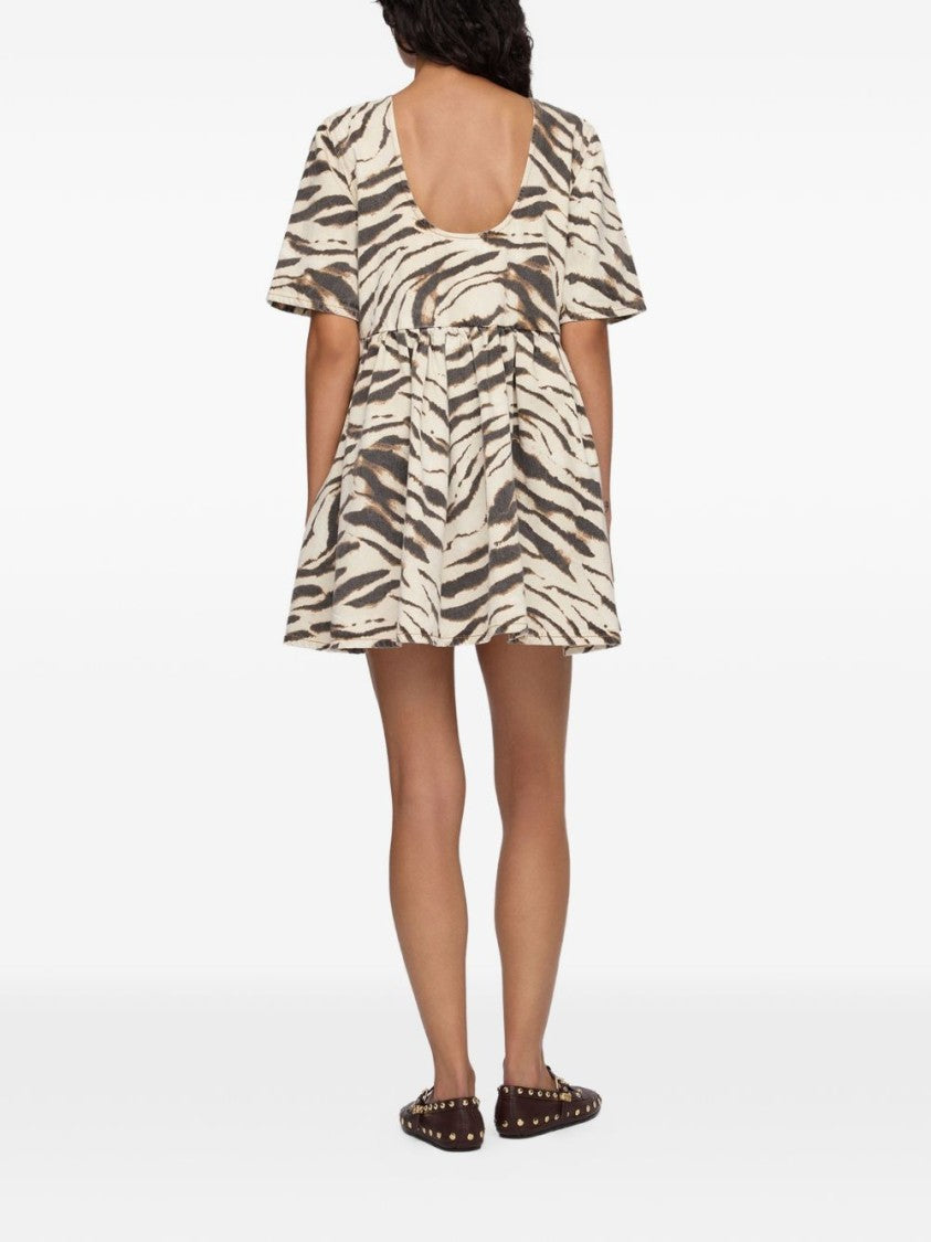 Ganni Zebra Denim Zebra Print Mini Dress