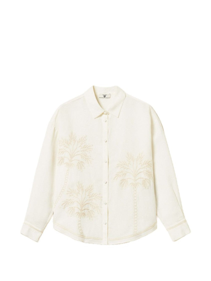 Twinset U&B Cream Long-Sleeve Shirt With Button Fastening And Embroidered Motifs
