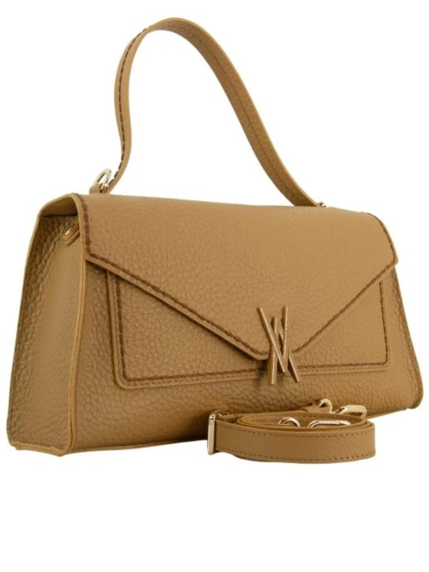 Visona` Brown Queen Rectangular Pebbled Leather Handbag