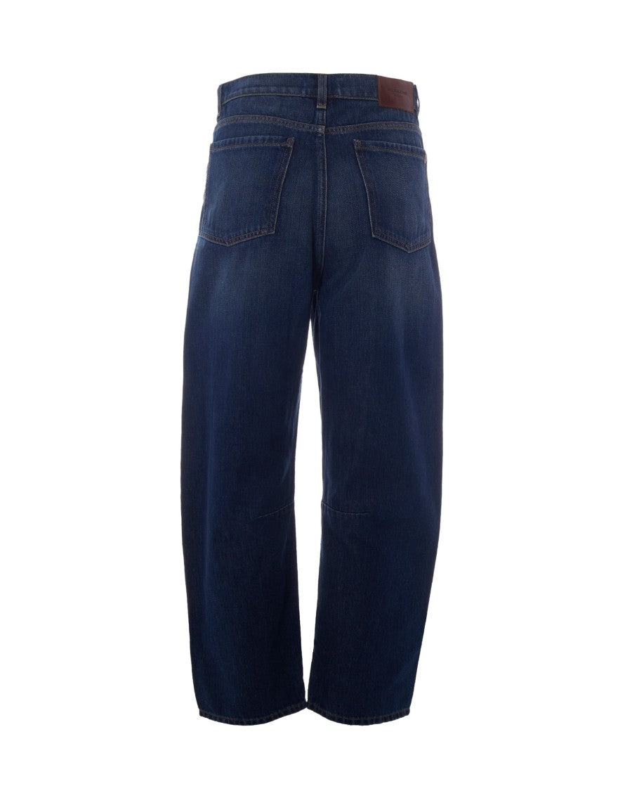 Max Mara Barrel Leg Jeans With Internal Pinched Pleats In Authentic Denim