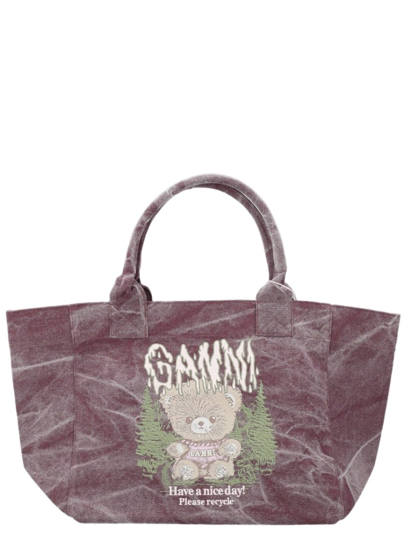Ganni Recycled Cotton Teddy Bear Graphic Shoulder Bag