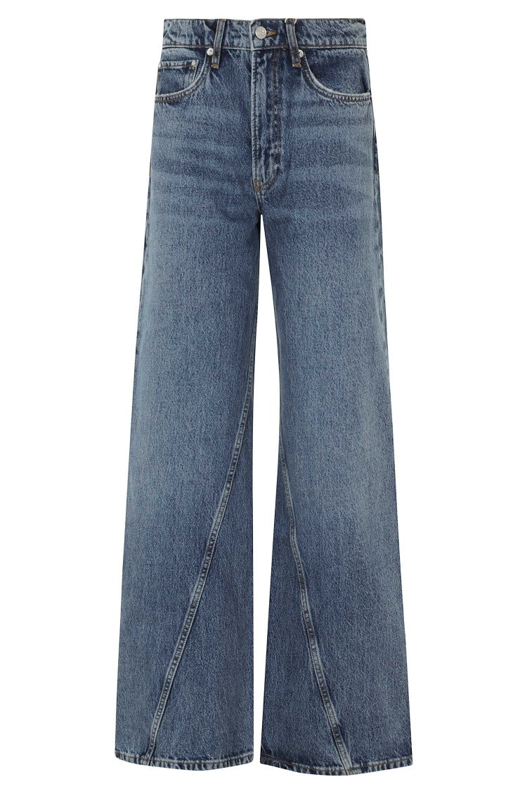 Anine Bing Washed Blue Brie Jean Diagonal-Seam Cotton Wide-Leg Jeans