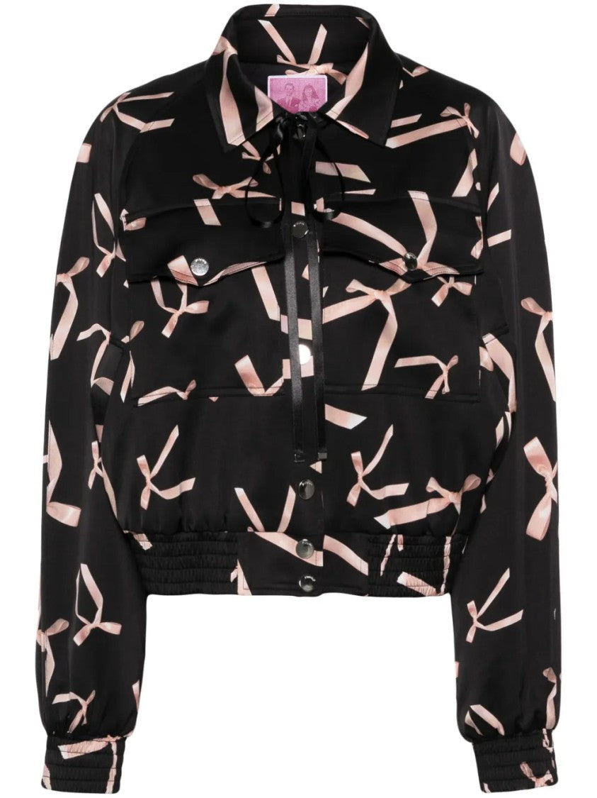 Pinko Bow-Print Bomber Jacket With Cropped Silhouette