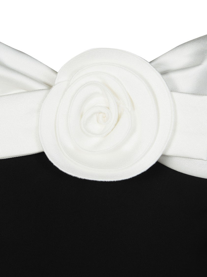 Self-Portrait Two Tone Off Shoulder Fabric Flower Mini Dress