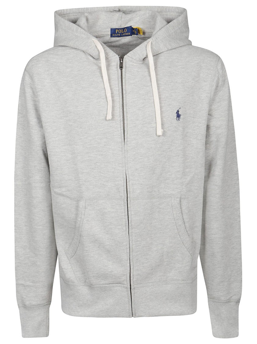 Polo Ralph Lauren Light Grey Full Zip Hooded Cotton-Blend Sweatshirt