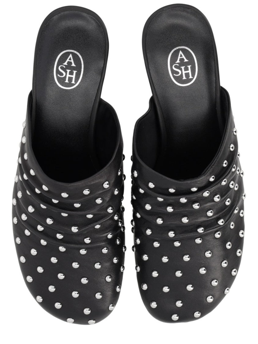 Ash Black Eloise Leather Studded Open Back Mules