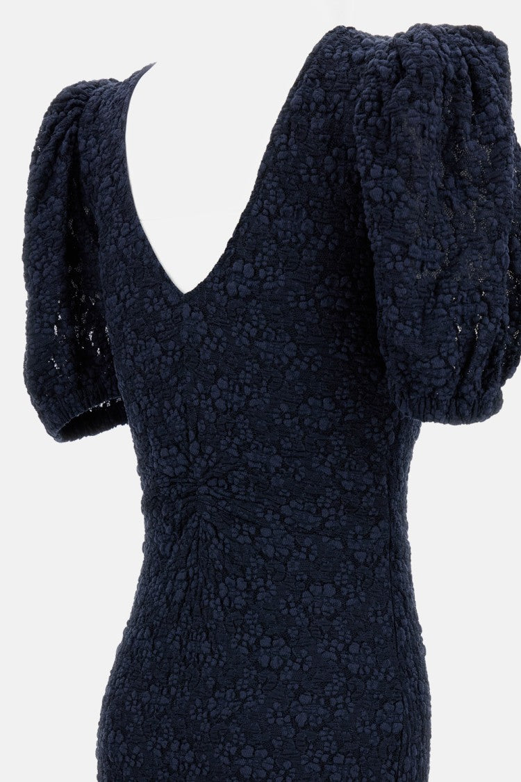 Rotate Birger Christensen Long Puff-Sleeve Dress In Lined Cotton Blend