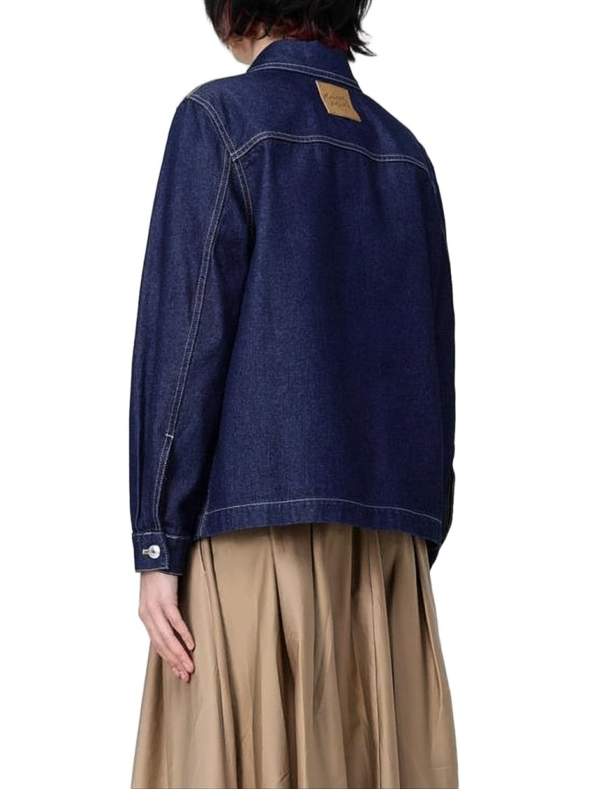 Maison Kitsuné Boxy Denim Jacket With Contrast Stitching And Embroidered Logo