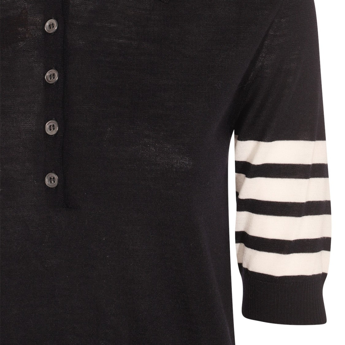 Thom Browne Navy Knit Sweater With Polo Collar And Distinctive Sleeve Bars