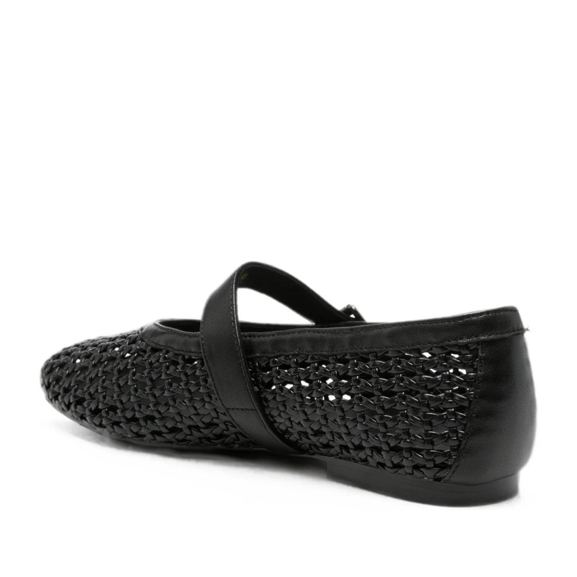 Adrianna Feretti Black Woven Glossy Adjustable Strap Leather Flats