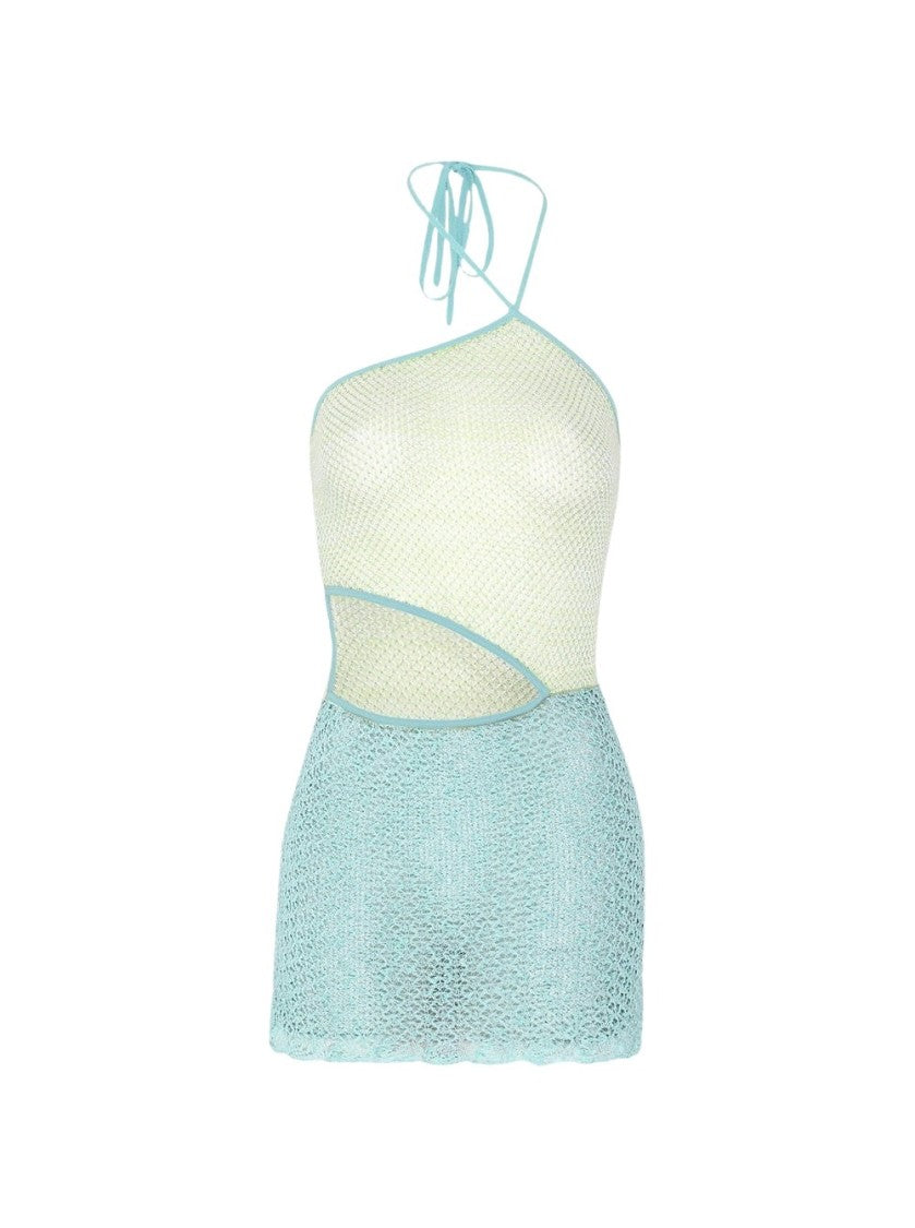 Roberta Einer Jasmine Sheer Knit Mini Dress Teal