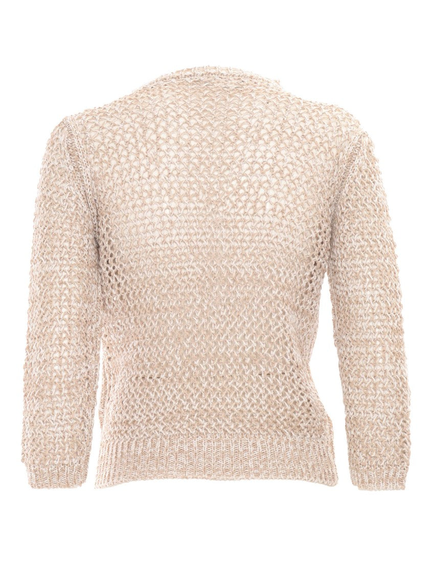 Fabiana Filippi Bicolor Cotton Mesh Short Sleeve Sweater