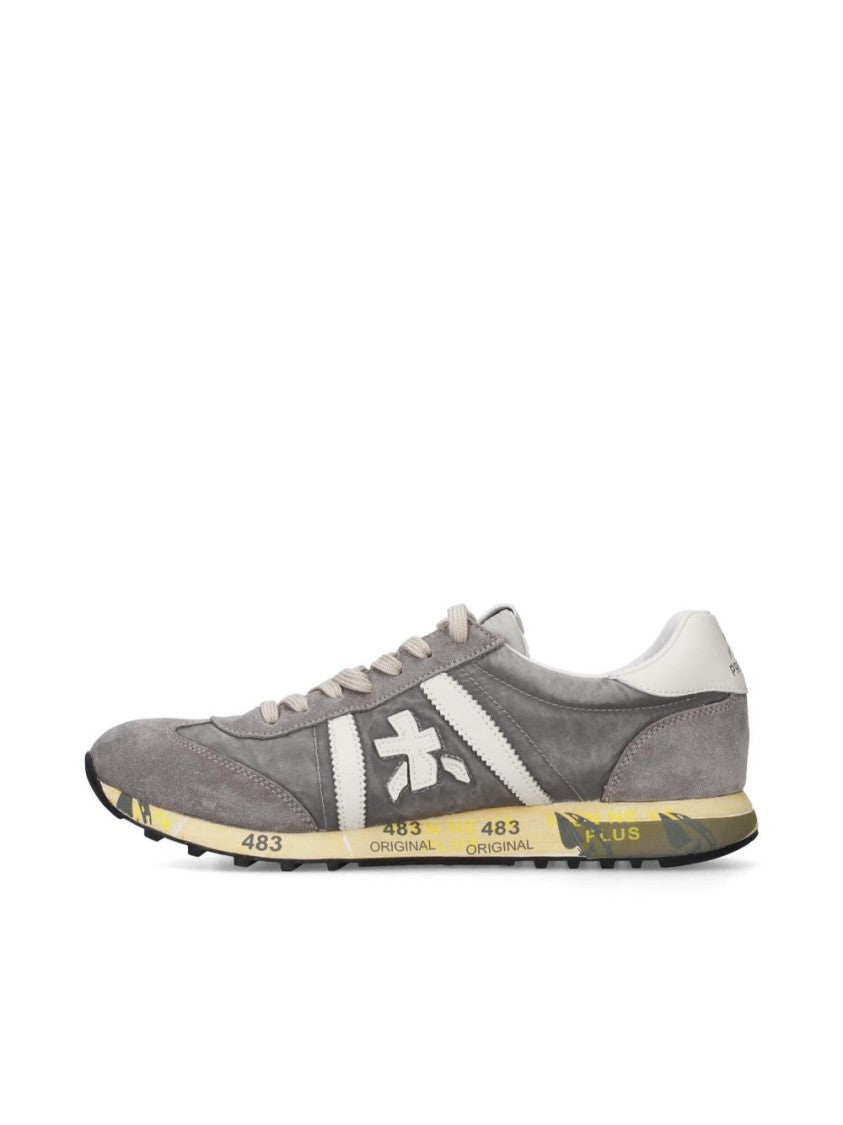 Premiata Stone Gray Nylon Suede Lace-Up Sneakers