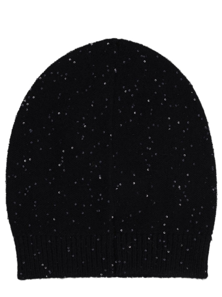 Fabiana Filippi Black Embellished Knit Wool-Blend Hat