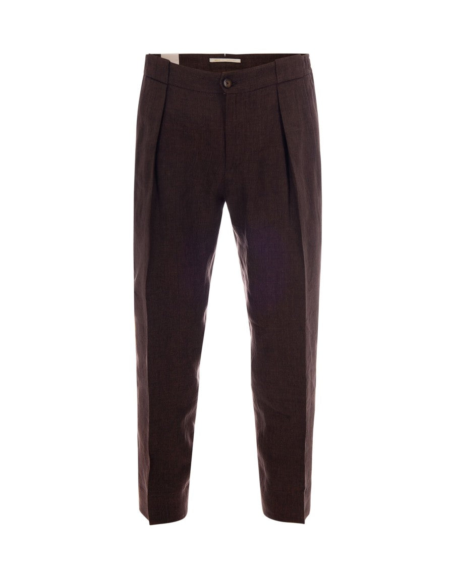 Briglia Pantalone Portobello Brown Trousers With Pleats And Central Crease