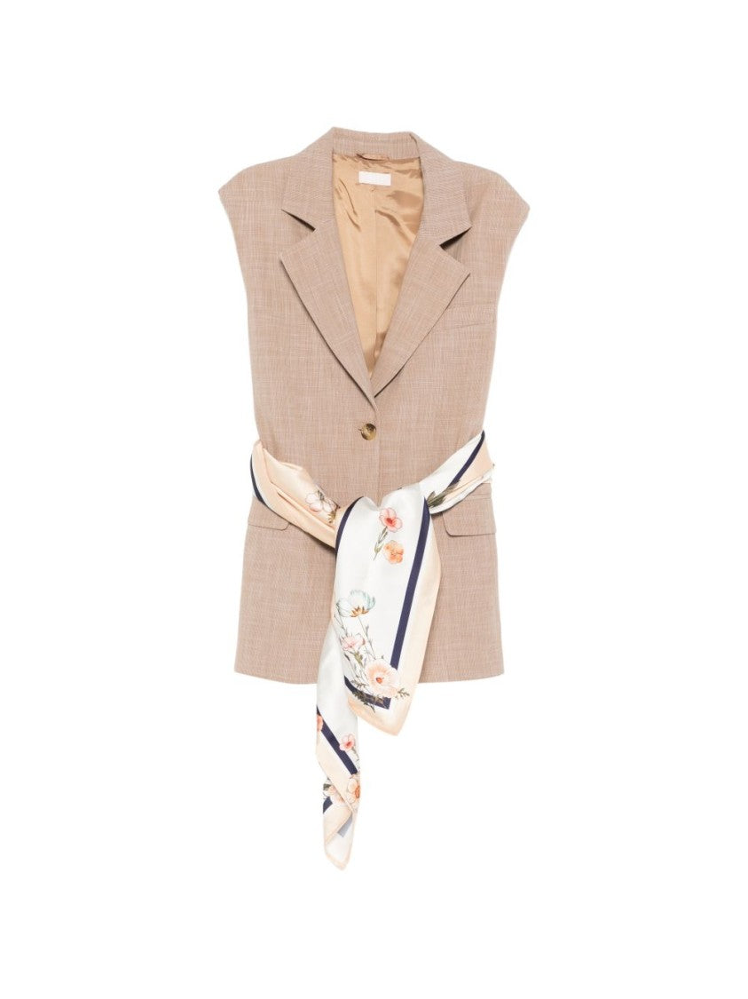 Liu Jo Light Brown Sleeveless Scarf Jacket