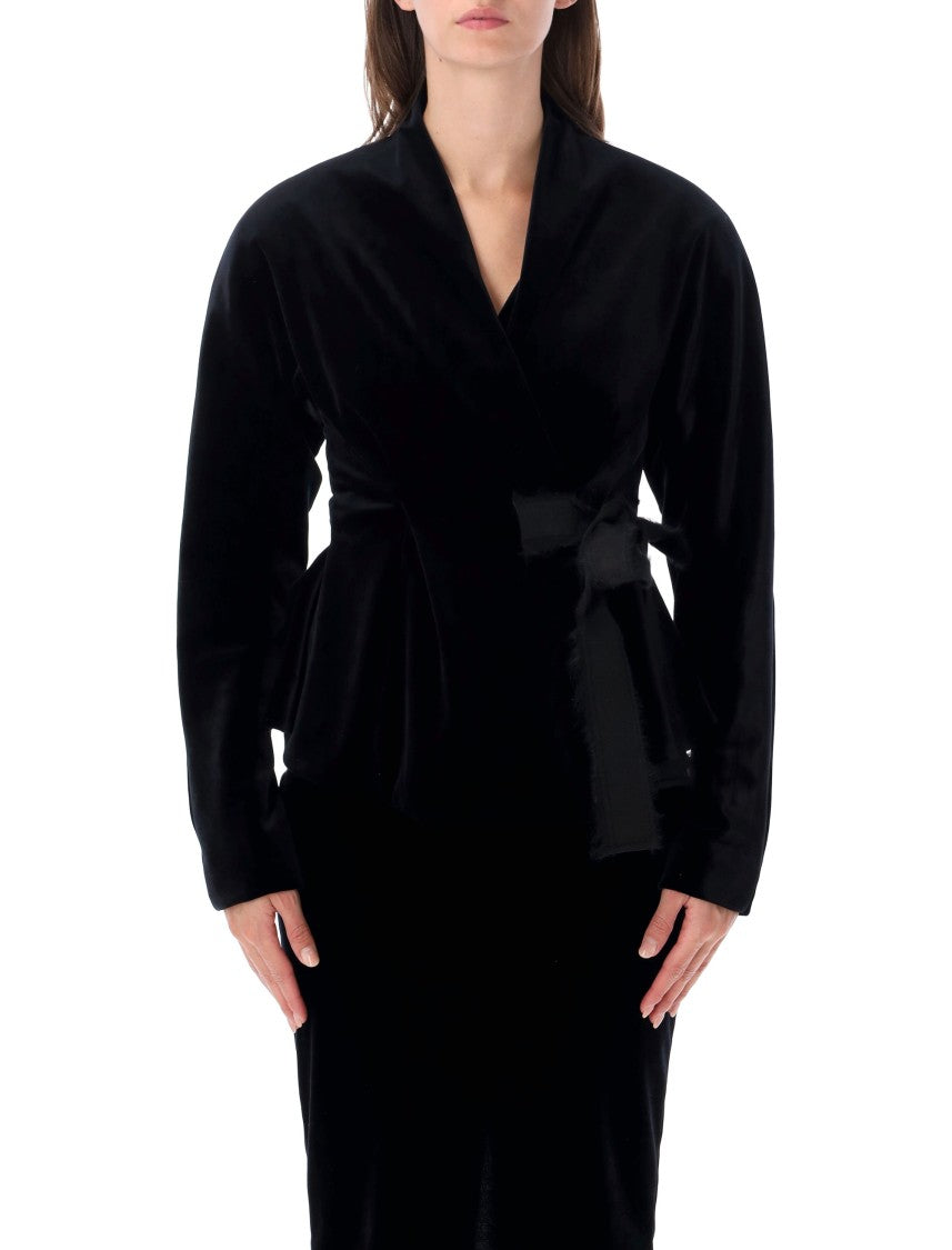 Alberta Ferretti Black Velvet Peplum Wrap Jacket