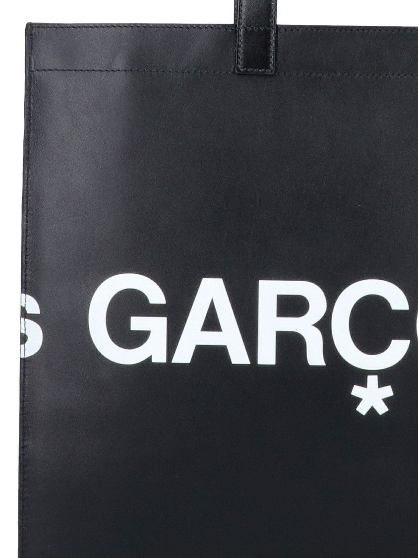 Comme Des Garçons Black Smooth Leather Bold Logo Tote