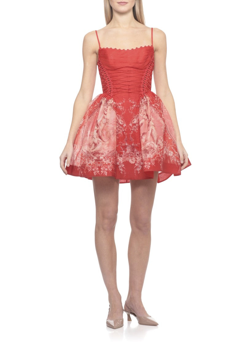 Zimmermann Rebellion Beaded Picnic Dress With Floral Pattern And Lace-Up Detail