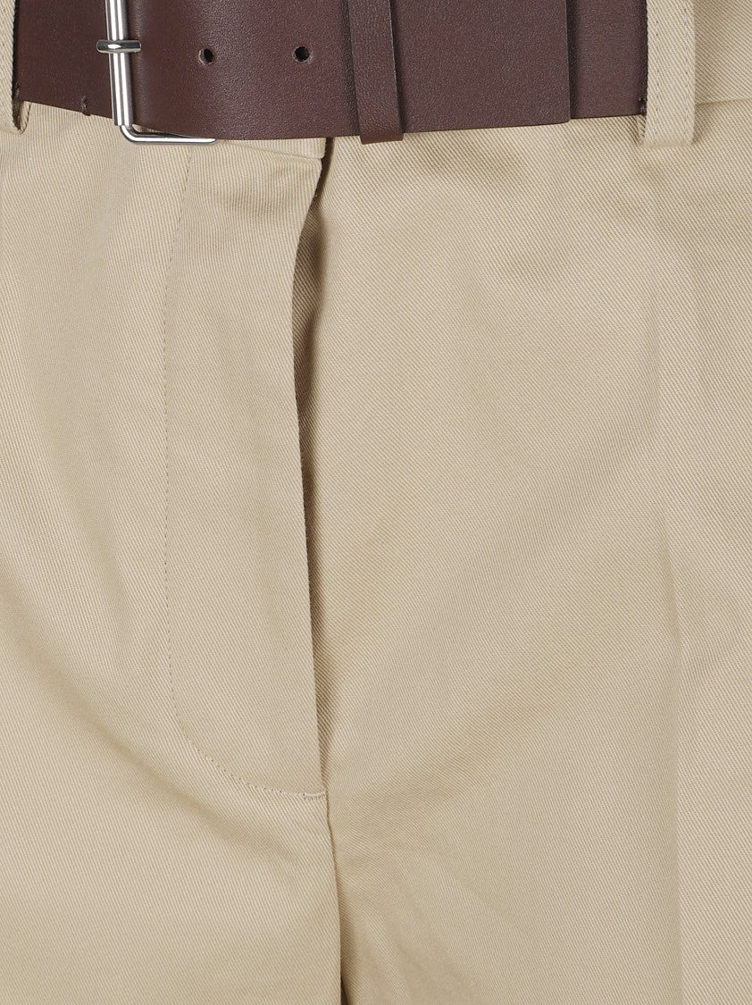 Tory Burch High-Waisted Khaki Trousers With Tailored Leg And Leather Detail