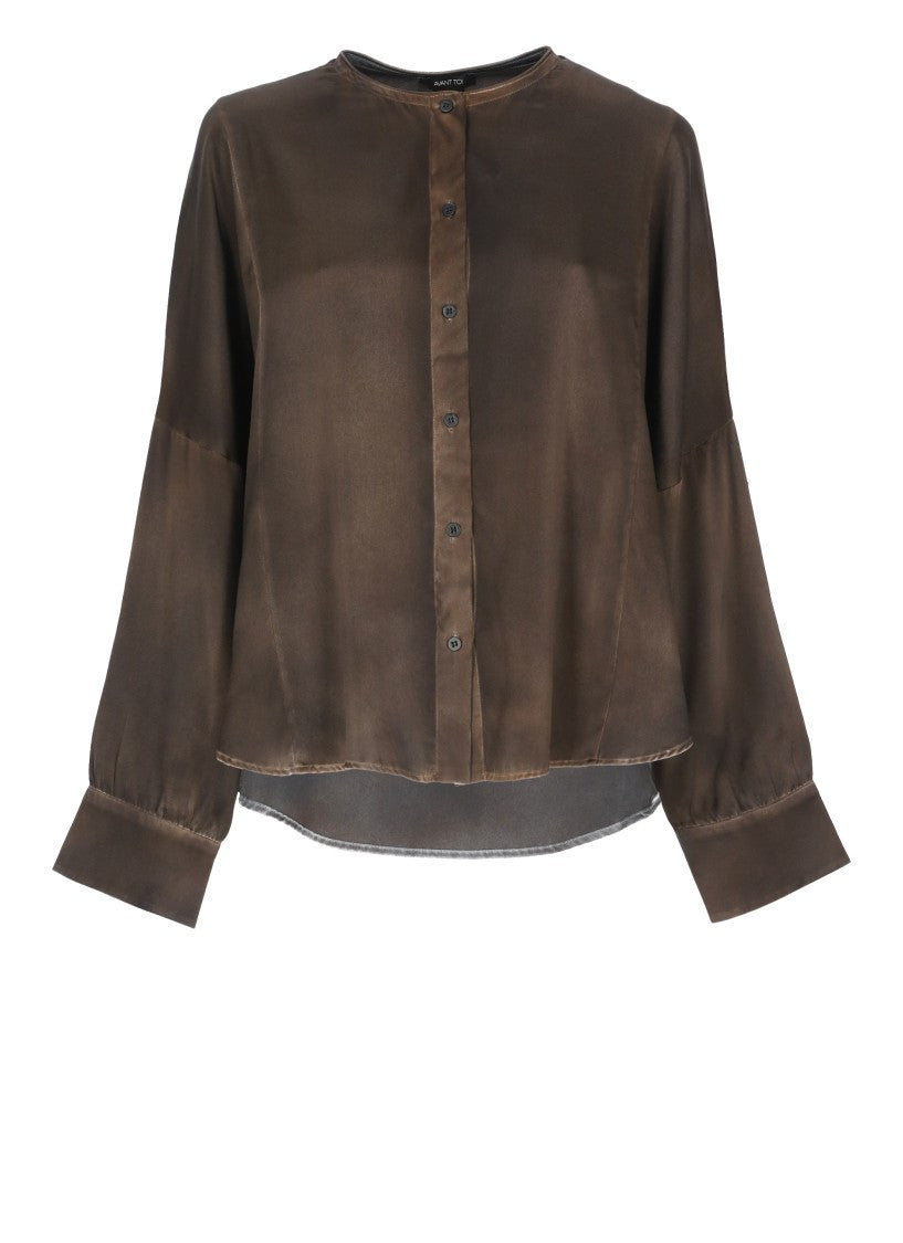 Avant Toi Brown Extended Hem Silk Shirt