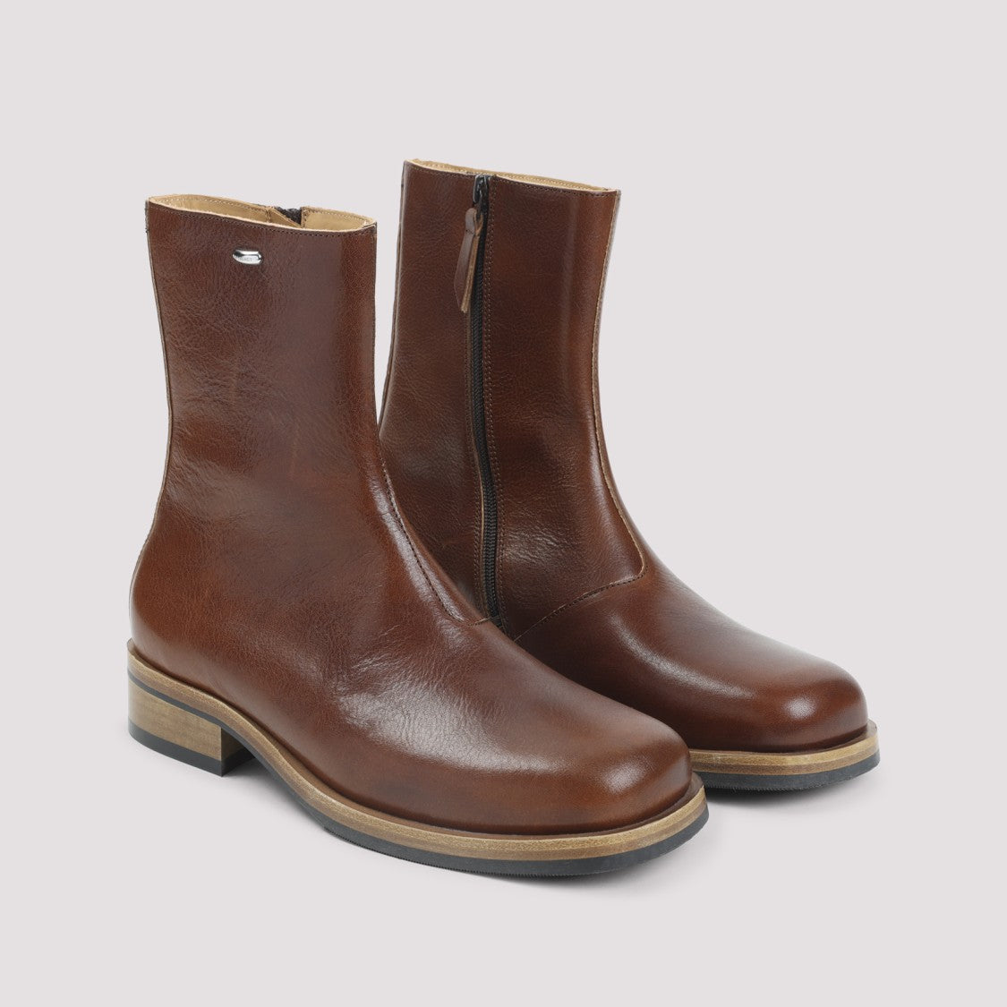 Our Legacy Brown Smooth Leather Ankle Boot With Stacked Heel And Side Zipper