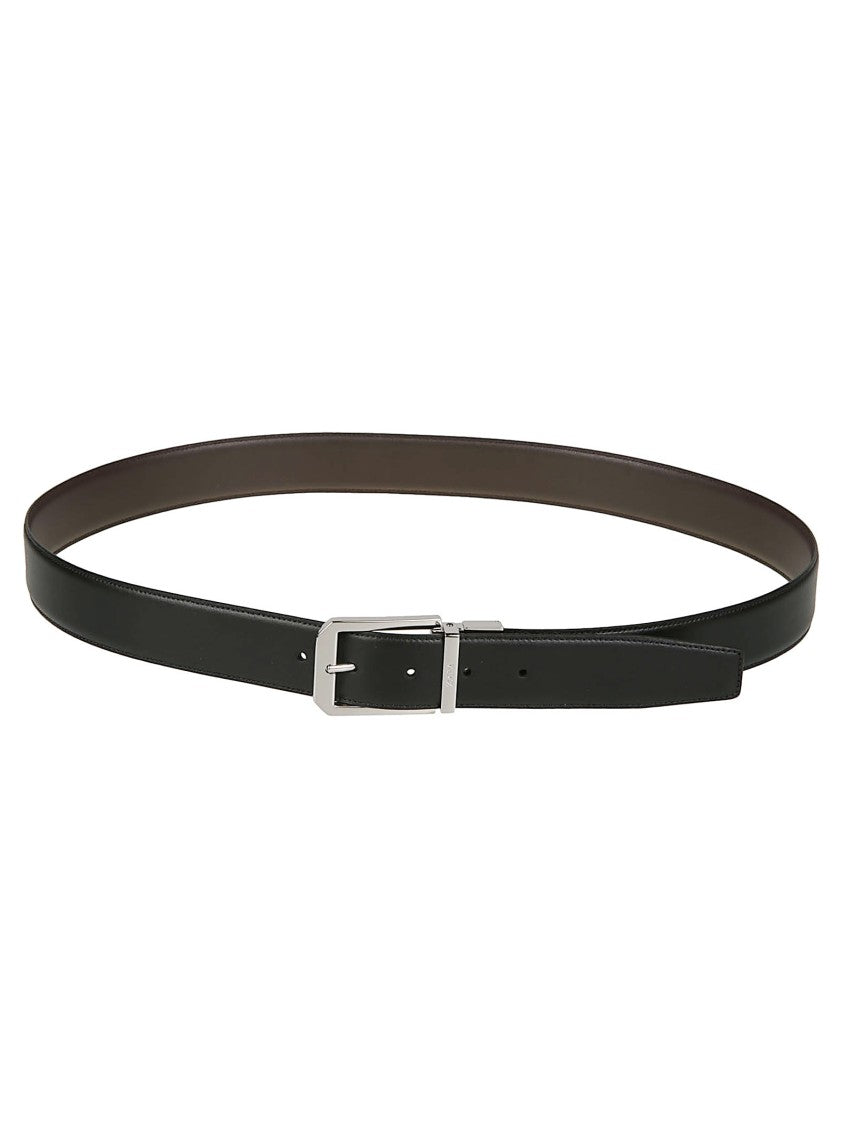 Zegna Reversible Bovine Leather Belt With Polished Metal Buckle