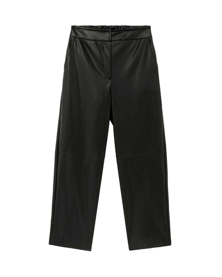 Alpha Studio Cropped Pants With Smooth Leather-Like Finish And High Waist