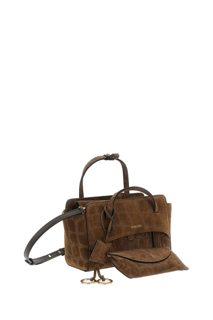 Hidesins Brown Flap S Croc-Effect Suede Shoulder Bag