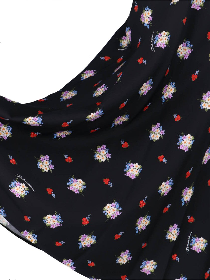 Dolce & Gabbana Black Floral Silk Midi Dress