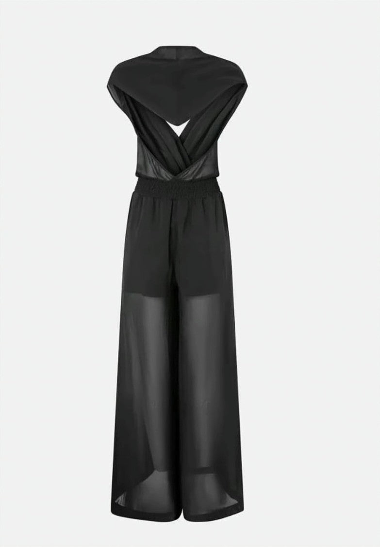 Pinko Camporosso Black Voile Hooded Jumpsuit