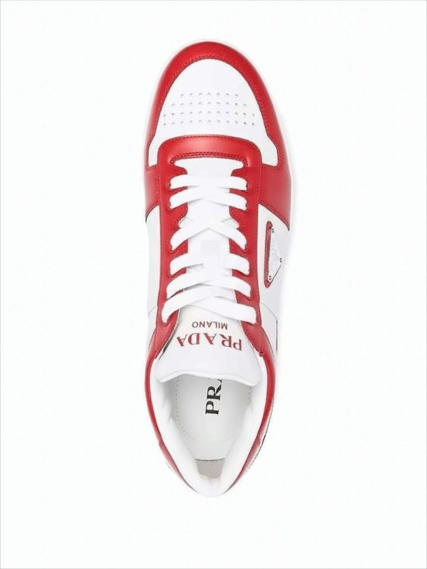 Prada Low-Top Sneakers With Bold Red And White Color Blocking
