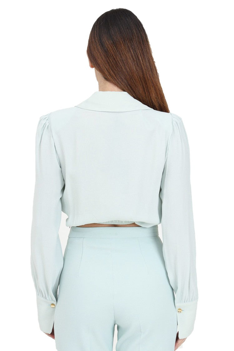 Elisabetta Franchi Sky Blue Wrap Shirt With Puff Sleeves