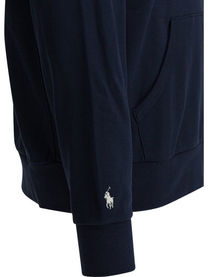 Polo Ralph Lauren Navy Blue Hoodie With Bold Block Lettering And Subtle Logo Detail
