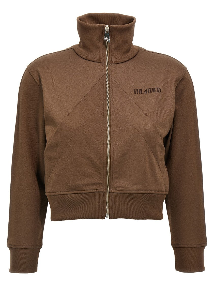 The Attico Cropped Brown Sweatshirt With Embossed Logo