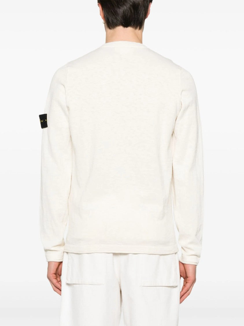 Stone Island White Minimalist Long-Sleeve Pullover Sweater