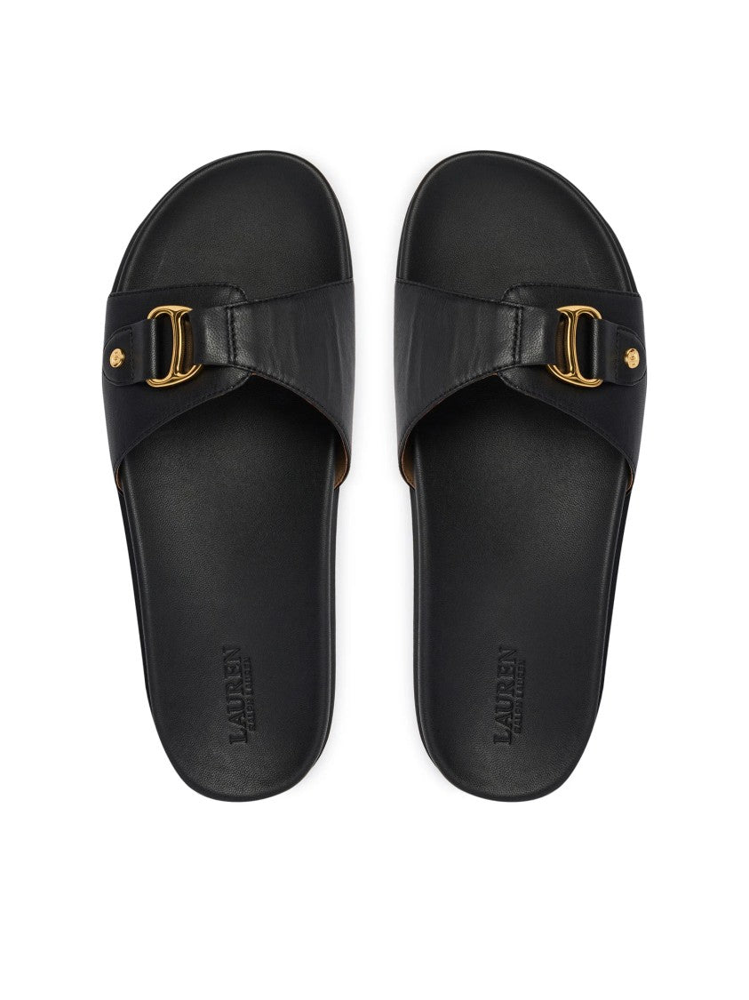Lauren Ralph Lauren Slide Sandals With Gold-Tone Buckle Detail