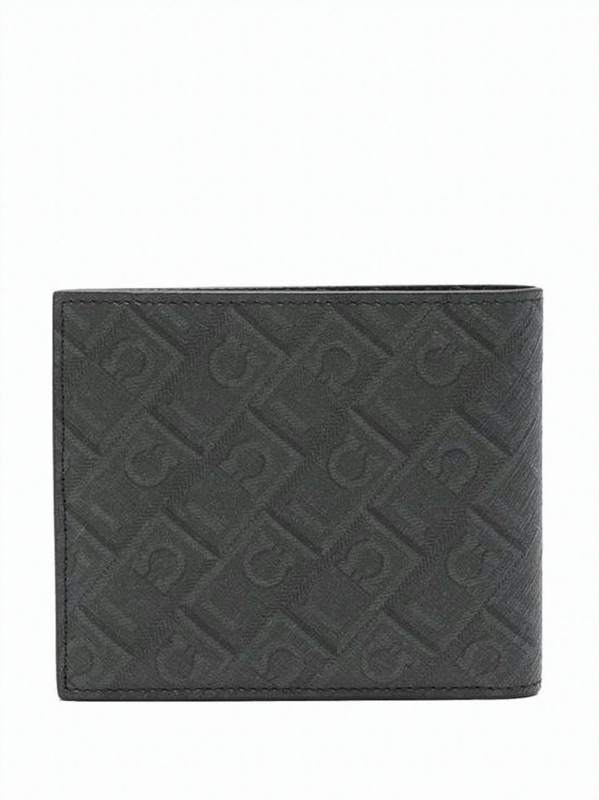 Salvatore Ferragamo Bifold Wallet In Textured Calf Leather And Fabric