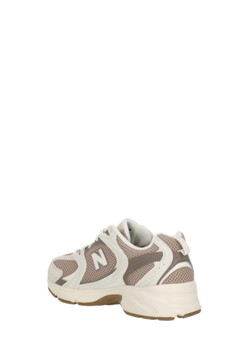 New Balance Beige Leather Fabric Raised Rubber Sole Low-Top Sneakers